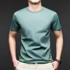 Camiseta de Seda para Hombre, Nuevo Estilo de Verano, Cuello Redondo, Sin Costuras, Antiplanchado, Manga Corta, Color Sólido, Casual, Camiseta Delgada para Hombre