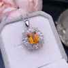 Colgante de Cristal Amarillo Puro Natural Enviado, Atrae Fuerte Fortuna Plata 925 Artesanía Fina Piedra Principal Incrustada 7*9mm