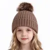 Chapéu de tricô transfronteiriço da Amazon, chapéu de outono e inverno, chapéu infantil de lã listrado, chapéu com pompom, espessado, quente e à prova de vento