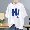 Camiseta de manga curta de seda gelada estilo Hong Kong verão masculina e feminina roupas estilo coreano solta modeladora moda masculina letras top versátil