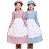 Traje de Niña Colonial Floral Rosa y Azul, Fuente de Amazon, Traje de Pionera de la Pradera, Vestido Largo de Estilo Pastoral