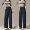 Pantalones de pierna ancha, de tiro alto, casuales, holgados, largos, con una caída favorecedora, efecto adelgazante, estilo de pierna recta, talla grande, adecuados para otoño, cubren las caderas, versátiles y transpirables