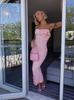 Comércio Exterior Mais Vendido Europeu e Americano Verão Sexy Hottie Tomara-que-caia Ajustado Franzido Tridimensional Floral Midi Vestido Atacado