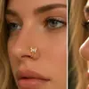 Anillo de nariz europeo y americano sin perforación, clip de nariz en forma de U de cobre simple con microincrustaciones de circonita en forma de corazón, accesorio de nariz único y moderno para mujer