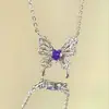 Collar Sueño de una Noche de Verano Cadena para Suéter de Mujer Collar de Mariposa Morada Cadena para Clavícula de Lujo Ligero Estilo Femenino de Nicho