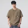 Nueva camiseta de manga corta de peso pesado 320g 2026, estilo americano moderno, lavado resistente, lavado Asut, top con bolsillo al frente