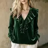 Ropa de mujer transfronteriza, Amazon europeo y americano otoño nuevo top elegante de terciopelo con volantes y cuello en V para mujer