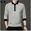 Polo de primavera y otoño para hombre, moderno, a rayas, con solapa de color contrastante, camiseta de manga larga para hombre, estilo coreano, corte ajustado, camiseta interior juvenil, ropa de otoño
