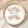 Estilo europeu e americano, unhas postiças artesanais populares, gradiente nude, design de laço, nail art, enfeites florais e de pérolas, unhas postiças