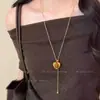 Colar Maillard Outono e Inverno Pedra Olho de Tigre Aço Titânio Feminino Design Coreano de Nicho Corrente Longa para Moletom Acessórios Versátil Novo Estilo