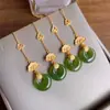Brincos Estilo Antigo Estilo Chinês Clássico Super Fada Retrô Estilo Étnico Jaspe Natural Brincos com Fecho Seguro Mulheres Prata Esterlina