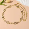 Venta al por mayor transfronteriza de Cadenas Metálicas Doble Disco con Perlas Vintage para la Cintura, Cinturones Estilo Bohemio para Mujeres para Combinar con Vestidos