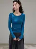 Camiseta básica de manga larga Yousilk versátil para mujer, otoño, cuello redondo, hombro normal, top capa base, 260 g