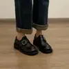 Versão em Couro de Vaca~Sapatos Loafers de Couro Genuíno com Solado Grosso para Mulheres Primavera e Outono 2026 Sapatos Simples Pretos Estilo Britânico Sapatos Pequenos de Couro Loafers