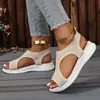 Zapatos de mujer de talla grande transfronterizos, sandalias de cuña casuales para exteriores, ligeras, antideslizantes, de malla fly-knit, huecas, sin espalda, con suela gruesa