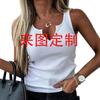 Ropa de Mujer de Verano de Alta Venta en Sitio Independiente de Amazon Transfronterizo, Camiseta sin Mangas de Canalé con Cuello en V y Estampado Digital 3D, Pedido Personalizado
