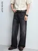 Jeans Preto Solto Estilo High Street Americano para Homens, Marca Americana Retrô Tendência, Jeans Reto Vintage Masculino