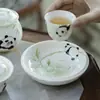 Suporte de Bule de Chá Cerâmico Pintado à Mão com Bambu e Panda das Dinastias Tang e Song, Conjunto de Chá Kung Fu, Acessórios para Cerimônia do Chá Doméstica, Prato Multiuso, Bandeja Redonda para Lanches de Chá