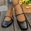 Sapatos Mary Jane Baixos de Bico Redondo para Mulheres, Estilo Francês Primavera e Outono, Sapatos de Salto Único Versáteis com Solado Grosso, Exportação Atacadista