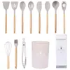 Juego de 12 Piezas de Espátulas y Cucharas Soperas con Mango de Madera de Silicona, Utensilios de Cocina, Vajilla Moderna Minimalista para Comer y Cocinar