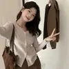 Cárdigan de punto de un solo botón con cuello en V, modelo nuevo 2026, diseño simple que estiliza, blusa versátil de color liso para mujer