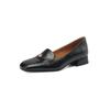 Zapatos pequeños de piel de vaca con flores retro románticas 2024 Primavera Tacón bajo Cuero genuino completo Punta cuadrada Escote medio Bailarinas para mujer Tallas grandes y pequeñas