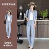 Moda Verano 2025 Estilo Callejero Coreano Reductor de Edad Azul Claro Suelto Casual Camisa Pantalón Recto Traje de Dos Piezas para Mujer
