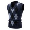 Chaleco de punto con cuello en V para hombre de mediana edad, Otoño 2024, Transfronterizo, Chaleco de punto Jacquard sin mangas, Chaleco de bloque de diamante en la cintura