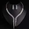 Conjunto de Collar y Pendientes Florales de Circonita de Moda con Colgante Largo Floral Tachonado de Diamantes, Personalidad Exquisita y Dulce, Venta al por Mayor