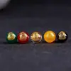 Contas Redondas do Deus da Riqueza de Cinco Vias Ágata Vermelha Estampagem a Quente Gravação DIY Joias Contas de Buda Semi-Acabadas Pulseira Acessórios de Barraca de Rua Amarelo e Verde