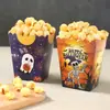 Caixa de Pipoca Dobrável Tema Festa de Halloween Caixa de Armazenamento de Lanches Fritas Adereços de Decoração de Halloween Embalagem de Alimentos