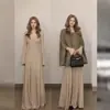 Vestido Tricot Azul para Mulheres no Outono e Inverno, Saia Longa Berkeley Justa ao Corpo, Casaco com Caimento Ajustado Roupa Estilo Old Money