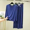 Traje de Casa de Modal para Mujer Primavera y Verano Delgado de Manga Larga Pijama Talla Grande Pantalones Casuales Sueltos Conjunto de Dos Piezas