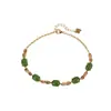 Pulsera Trenzada de Jaspe Natural Plata de Ley S925 Chapada en Oro con Jade Hetian Pulsera Elegante de Lujo Ligero Pulsera Versátil para Mujer