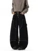 Hebilla de Avión Retro Primavera y Otoño Puntada de Contraste Pierna Ancha Curva Jeans para Hombre Sentido del Diseño Casual Estilo Old Money Versátil Pantalones Largos