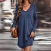 Vestido de Manga Larga Casual Holgado de Color Sólido con Cuello en V para Mujer Europeo y Americano, Venta Caliente Transfronteriza Wish Otoño e Invierno 2026 Ebay