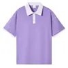 Camisa Polo de Algodão com Gola Lapela Moda Roupa de Trabalho Estampada Manga Curta Roupa de Aula Combinação de Cores Ombro Solta Camiseta