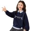 Sudadera Trendy de Estilo Coreano con Cuello Polo para Niñas Mayores, Nuevo Diseño Otoño e Invierno, Jersey Pullover con Cuello Solapa de Retazos Falso de Dos Piezas de Manga Larga