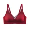 Ropa interior de encaje francés para mujer, Delgada, Pechos pequeños, Push-Up, Anti-flacidez, Copa fija, Retractora de senos, Brasier rojo sexy