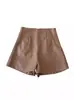 Pantalones Cortos de Piel Sintética para Mujer 2023 Nuevos de Otoño e Invierno Cintura Alta Ajustados Forma A Modernos Pantalones de Pierna Ancha Coreanos Pantalones para Botas Pequeñas