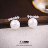 Aretes de Balancín con Baño de Oro Real, Circonita, Perla, Estilo Retro Francés Hepburn, Aretes Elegantes de Nicho