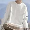 Camiseta casual masculina versátil de cor sólida para o outono 2026, gola redonda solta, manga longa, top moderno