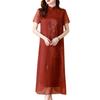 Vestido vermelho bordado pesado feminino verão 2023 novo estilo mãe elegante gola clássica vestido de comprimento médio