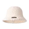Chapéu de pescador de veludo teddy com patch de alfabeto estilo coreano chapéu de pescador feminino outono e inverno quente pele de mink dobrável chapéu de bacia