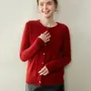 Cardigan clásico de cachemira con cuello redondo para mujer, top de punto suave y versátil, abrigo suéter holgado