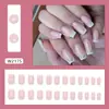 Linhas Brilhantes Simples e Sutis, Estilo Francês Branco, Estilo Europeu e Americano Suave, Arte de Unha Removível, 24 Peças, Unhas Postiças
