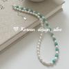 Collar asimétrico con cadena de suéter apilada para mujer, joyería de estilo coreano S925, plata esterlina, perla, piedra verde, estilo ins, 2024