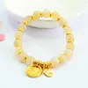 Pulseira de Quartzo Rutilado Dourado Natural com Pingente do Deus da Fortuna Amarelo, Atacado de Cristais para Transmissão ao Vivo e Atrações Turísticas S6011604