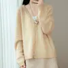 Cardigan de Punto de Lana Pura con Cuello en V de Manga Larga para Mujer, Nuevo Otoño/Invierno 2026, Borde Deshilachado, Color Sólido Holgado, Top Suéter de Lana