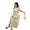 Elegante Vestido de Lunares Francés de un Solo Hombro para Mujer, Verano Talla Extra con Lazo Ajustando la Cintura, Línea A Largo
